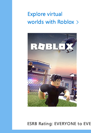 Explore virtual worlds with Roblox. Image of Roblox game box art.
